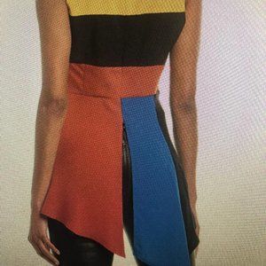 BCBG Colorblocked Faux Wrap Peplum Top XS NWT $168